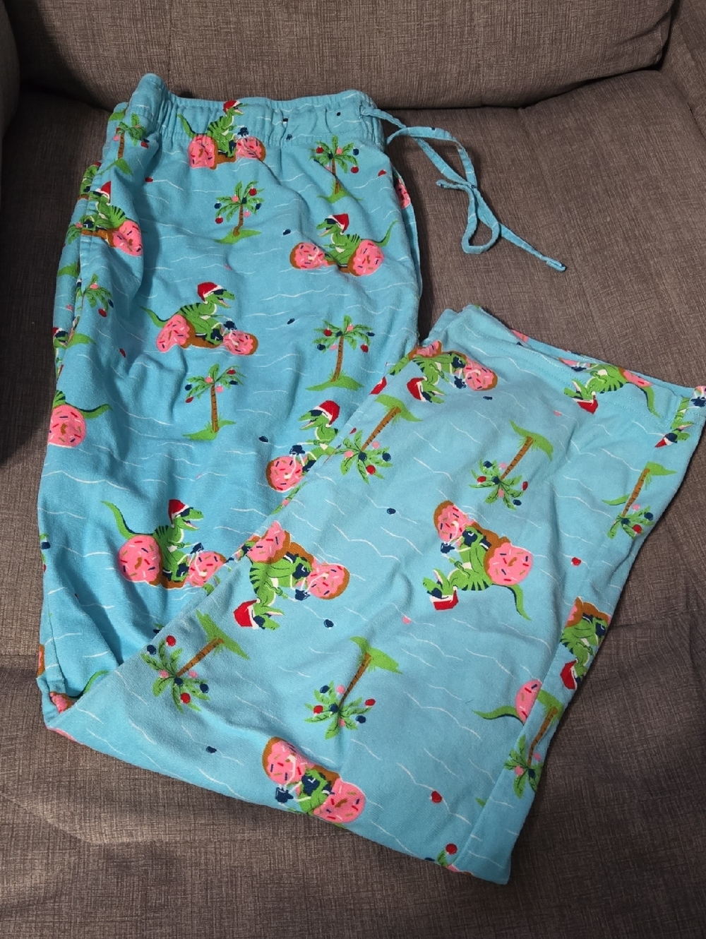 Trinity Light Blue Tropical Palm Print Lounge Pants